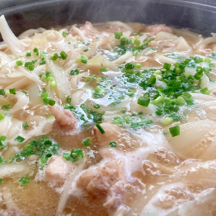 しゃぶしゃぶの残り湯で！鳥ももうどん